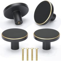 Petites Ecrevisses - 4 Stück Schrankknöpfe Schwarz Messing Möbelknöpfe mit Schrauben Modern Runde Schubladenknöpfe 28mm Türgriffe