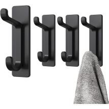 4 Stück Schwarz, Wandhaken zum Kleben, Handtuchhalter Bad, Geschirrtuchhalter Küche, Kleiderbügel zum Kleben, Garderobenleiste Wandmontage ohne