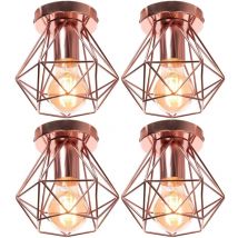 4 Stücke Vintage Industrial Deckenleuchten Eisenkäfig Lampenschirm Pendelleuchte Roségold Hängelampe Ø16cm