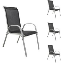 4 Stück Stapelsessel Silber Metall - Textilen schwarz-MMC330886-4