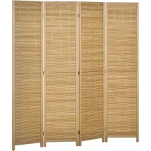 4-teiliger Raumteiler, 160 X 170 Cm Faltbarer Sichtschutz Aus Bambus Für Wohnzimmer, Schlafzimmer, Natur