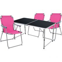 4-teiliges Campingmöbel Set pink 120x60x58/70cm schwarz-MMC330872B+3xMPO2600PI
