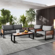 4-teiliges Gartenmöbel-set Mit 2-sitzer-sofa, 2 Sesseln Und Couchtisch, Eisen Und Holz Antikgrau