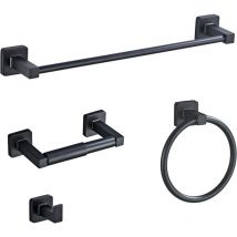 4-teiliges schwarzes Handtuchstangen-Set aus Edelstahl zur Wandmontage, inklusive Handtuchstange, Handtuchring, Bademantelhaken und