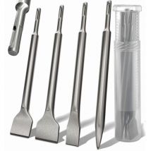 Rnemitery - 4-teiliges Sds-plus-meißel-set – Rundgriff, Elektrischer Hammer, Vierspitz-rundmeißel, 142 X 250 Gebogener Meißel, Extra Großer 