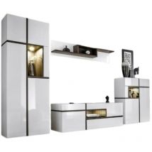 4-teiliges Wohnzimmermöbelset der Kollektion CRISS mit integrierten LEDs. Weiße Farbe und Eichenfurnier.