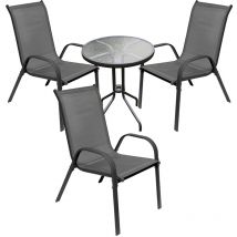 4-tlg Bistro Garnitur Glastisch + 3 Stapelstühle-MMC330850DG+3xMMC330881