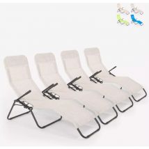 Beach And Garden Design - 4 transats pliants bain de soleil pour jardin et plage en acier Pasha - Gris
