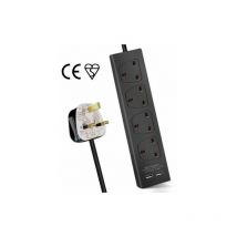 4 Gang built-in usb Extension Lead 3M Black, 13A