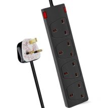 Extrastar - 4 Way Socket with Cable 5M, Black, with Power Indicator, Child-Resistant Sockets