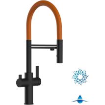 Vizio - 4 Wege Wasserhahn Küchenarmatur Spültischmischer, Schwarz Matt mit 360° schwenkbarem Auslauf, abnehmbare 2 strahl Handbrause, Flex-Schlauch