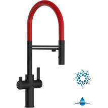 Vizio - 4 Wege Wasserhahn Küchenarmatur Spültischmischer, Schwarz Matt mit 360° schwenkbarem Auslauf, abnehmbare 2 strahl Handbrause, Flex-Schlauch