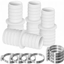 4 x Schlauchanschlüsse, Schwimmbad-Schlauchadapter-Set mit 8 Schlauch-Adapterklemmen (32 mm bis 38 mm Durchmesser).