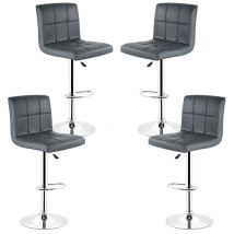 Yongqing - Lot de 4 Tabourets de bar avec dossier pivotants en faux cuir Hauteur réglable Gris