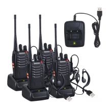 Linklife - 4 x Talkie Walkie Deux Voies Radio uhf 400-470MHz Walkie Talkie Avec Ecouteurs Originaux Transmetteur Portatif fm 16 Chaînes - Noir