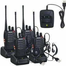 4 x talkies-walkies radio à deux canaux 400-470 MHz talkies-walkies avec écouteurs d'origine émetteur fm radio portable rechargeable 16 canaux - noir