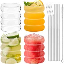 4 Zerrissene Gläser Mit Glasstrohhalmen, Bubble-gläser, 300 Ml, Matcha-glas Mit Strohhalm, Kaffeegläser, Zerrissene Eisgläser Für Cocktails, Whisky, 