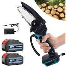 4 Zoll Mini Akku-Elektrokettensäge, Holzsäge, Einhandsäge, Blankholzschneider + 2 x 3.0 Ah Akku + Ladegerät, kompatibel mit Makita BL Akku
