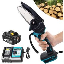 4-zoll-mini-akku-elektrokettensäge, Holzsäge, Einhandsäge, Blankholzschneider + 5500-mah-akku + Dc18rc-ladegerät, Kompatibel Mit Makita Bl-akku
