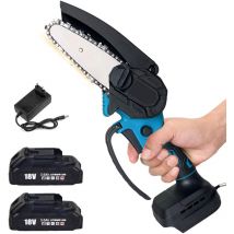 Mawiron - 4-Zoll-Mini-Akku-Kettensäge, elektrische Kettensägen mit Sicherheitsverriegelung, kleine tragbare Kettensäge, 2 3,0-A-Akkus + Ladegerät,