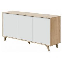 Buffet 3 portes Kikua Plus 154 cm (largeur) x 75 cm (hauteur) x 40 cm (profondeur) - Chêne Canadien - Artik Blanc