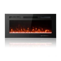 40-Inch Stylish Ultra-Thin Low-Noise Electric Fireplace,12-Colour Adjustable Breathing Flames, Recessed, Free-Standing or Wall-Mounted, with Glass