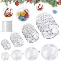40 Pcs Boule Plastique Transparente, Boule de Noel Transparente avec Fil de Pêche de 50m, Boule Transparente a Remplir, pour Mariages, Noël,