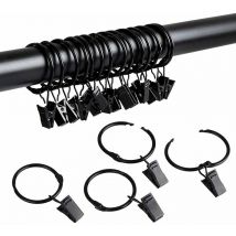 40 pièces Anneaux de Rideaux avec Pinces, Anneaux Rideaux en Métal pour Rideaux Anneaux à Pinces pour Rideau Clips Crochets (Noir 25mm)