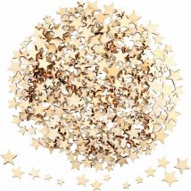 400 Pieces Mini Wooden Star Slices Mixed Size Wooden Star Embellishments Wooden Star Tags for Wedding Christmas Party diy Crafts Scatter Table