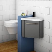 Acezanble - 400mm Cloakroom Bathroom Corner Vanity Unit under Basin with Door Small Matt Grey