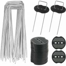 Gabrielle 40pcs Piquets de Jardin en u avec 40 Rondelles Piquet Fixation Toile Paillage Piquets en Métal pour Jardinage Fixer Bâche Anti-Mauvaises
