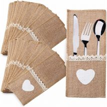 Linghhang - 40pcs Porte-Couvert en Toile Jute et Dentelle Sac à Couteaux Table Pochette Poche à Couverts Accessoire de Vaisselle Fournitures