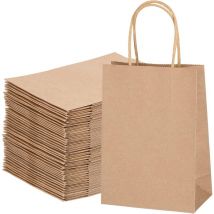 40X Sac Kraft Sac en Papier Kraft Marron Sac Cadeau avec Poignée Petit Sachet Papier Kraft Brun pour Anniversaire Mariage Noël et Célébrations de