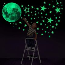 435 Points Lune et Etoiles phosphorescentes Stickers Muraux fluorescents Lumineux Autocollant Plafond pour Décoration de Chambre d'enfant bébé-Fei Yu