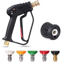 Aiperq - 4350 psi Hochdruckreiniger-Pistole mit 5 Wasserdüsenspitzen, Auto-Reinigungspistole, M22-14 mm 1/4 Zoll Schnellkupplungen