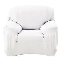 4351 Housse de fauteuil 1 place couleur unie tissu élastique facile à enfiler Couleur: Blanc