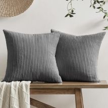 Mumu - 45 x 45 cm Dark Grey Soft Fluffy Cushion Cover Set of 2 Striped Pattern Sofa Throw Pillow Cover Modern Decoration for Sofa Bed Living Room