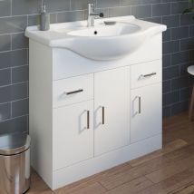 Gloss White Bathroom Vanity Unit and Basin Sink 850mm with Malmo Tap & Waste