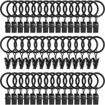45PCS Anneaux à rideaux avec pinces - Noir, pinces à rideaux solides, crochets de fixation pour tringle de tension, crochets décoratifs pour rideaux