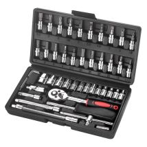 46-teiliger Universal-Steckschlüsselsatz, 1/4-Zoll-Antrieb, Ratsche, Drehmomentschlüssel, Schraubendreher-Steckschlüssel, Kombinationswerkzeug-Set