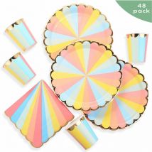 Denuotop - 48pcs Birthday Plate, Disposable Plate Kit Including Plates, Cups, Napkins, for 20 People groofoo