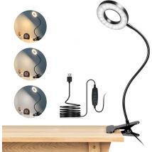 Rhafayre - 48 LED-Clip-Schreibtischlampe, 360° flexibel, Clip-on-Leselampe, 3 Beleuchtungsmodi und 10 Helligkeitsstufen, USB-LED-Schreibtischlampe