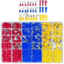 Ztforus - 480 Stück 30 Arten elektrische Crimpklemmen, Crimpverbinder mit Isolierbuchsen, flache Ringgabelklemmen und Kits mit Sortimentskasten