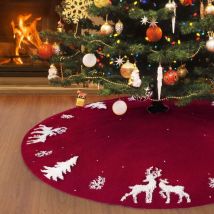 Weihnachtsbaum-Rock, 48 Zoll roter Weihnachtsbaum-Rock, 3D-Elch-Weihnachtsbaum-Basis-Abdeckungsmatte, Baum-Basis-Abdeckung für