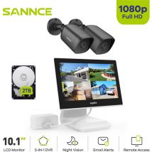 Sannce - 4CH Videoüberwachungssets 10,1'LCD Monitor 1080P 2 Kameras Außen/Innen ir Nachtsicht Fernüberwachung Sicherheits System - 2TB hdd