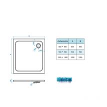 Duschwanne Duschtasse extra flach Eckig Acryl Weiß Dusche Acrylwanne für Duschabtrennung Duschkabine 90 x 90cm inkl Ablaufgarnitur - Impts