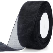4cm x 45M Ruban Organza, Noir Transparent de Ruban Organza, Rouleau de Ruban Organza, pour Emballage de Gâteaux Mariage Noël