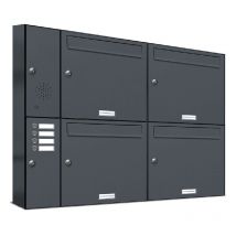 Al Briefkastensysteme - 4er Briefkasten Anlage Aufputz - Wandmontage ral 7016 Anthrazit Klingel