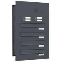 Al Briefkastensysteme - 4er Briefkastenanlage Mauerdurchwurf Klingel ral 7016 Anthrazit