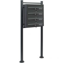 4er Briefkastenanlage Anthrazit 270 X 513 X 1500 Mm, Standbriefkasten Mit 4 Fächern, Schlüssel Und Namensschild, Briefkasten Postkasten Mit Ständer - 